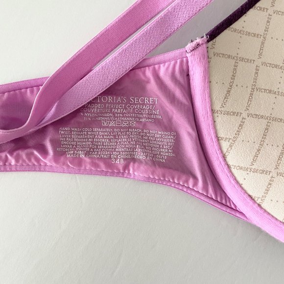 Retro Victoria's Secret Padded Perfect Coverage Multiway Bra Pink Purple 34B - Picture 2 of 4